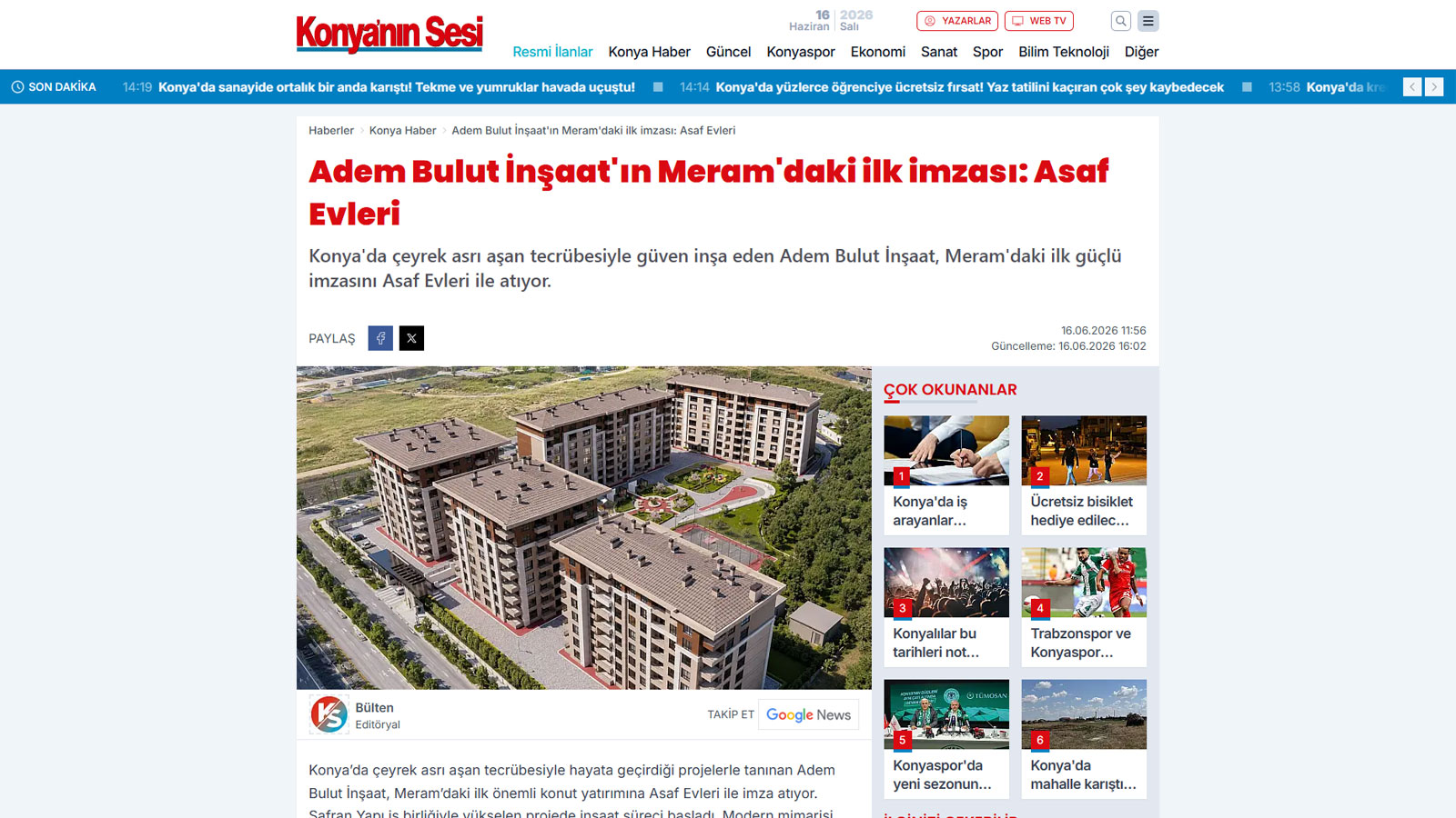 Adem Bulut İnşaat | Çeyrek Asırlık Tecrübe ve Güven - İnşaa ettiği binlerce yaşam çalışma alanı ve mutlu müşteriyle çeyrek asırdan beri şehrin lider konut vesanayi tesisi üreticisi.