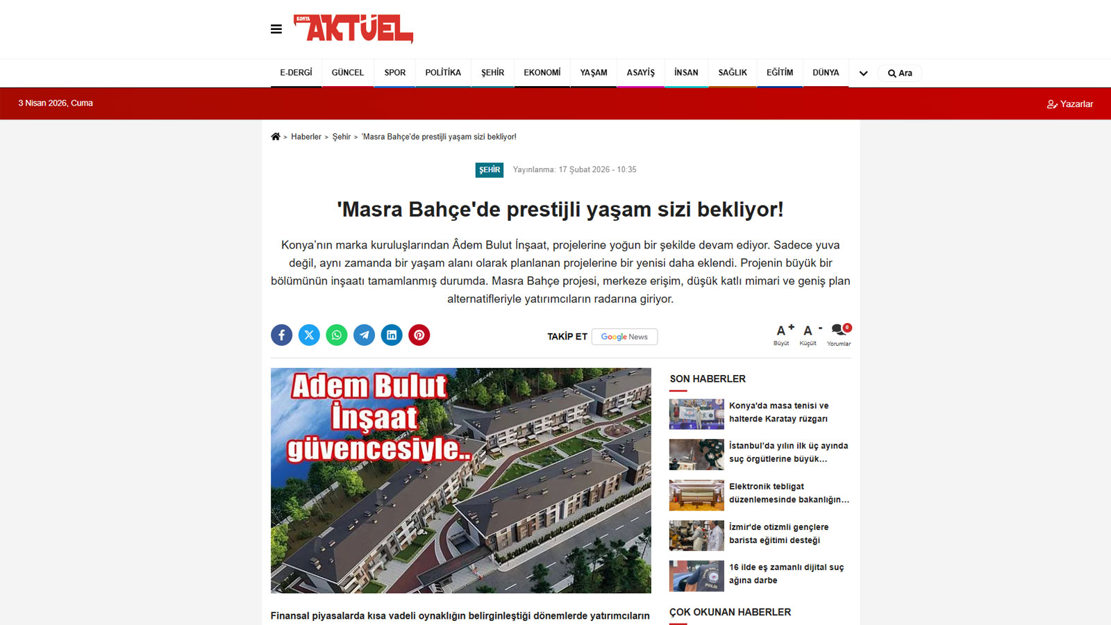 Adem Bulut İnşaat | Çeyrek Asırlık Tecrübe ve Güven - İnşaa ettiği binlerce yaşam çalışma alanı ve mutlu müşteriyle çeyrek asırdan beri şehrin lider konut vesanayi tesisi üreticisi.